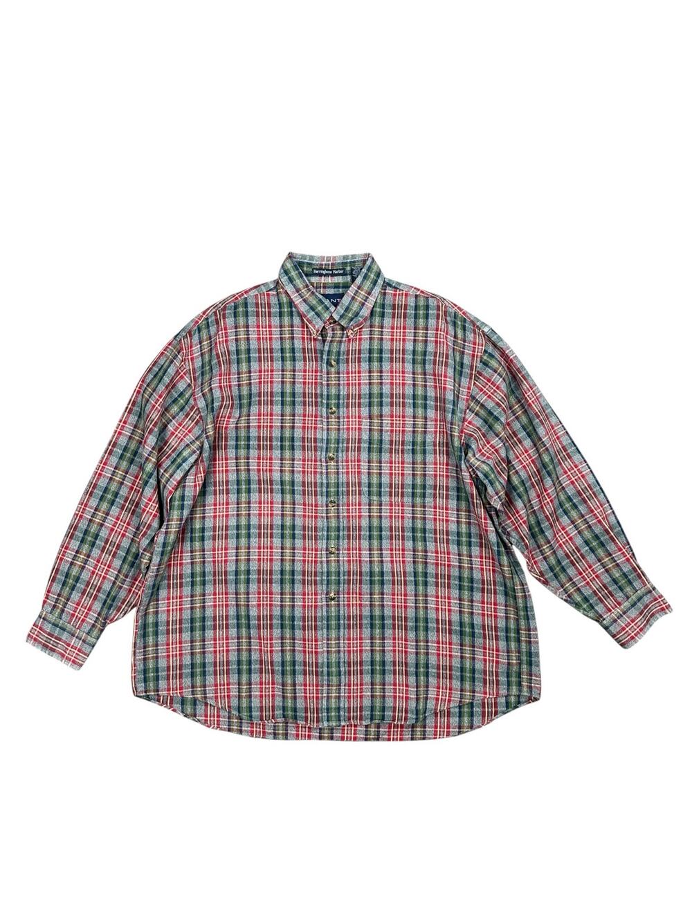 GANT Herringbone Harbor Plaid Long Sleeve Button Down Shirt — Size XL